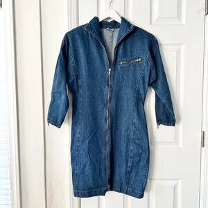 Joni Blair of California Vintage Denim Full Zip Mini High Neck Mini Dress 11 Mdm